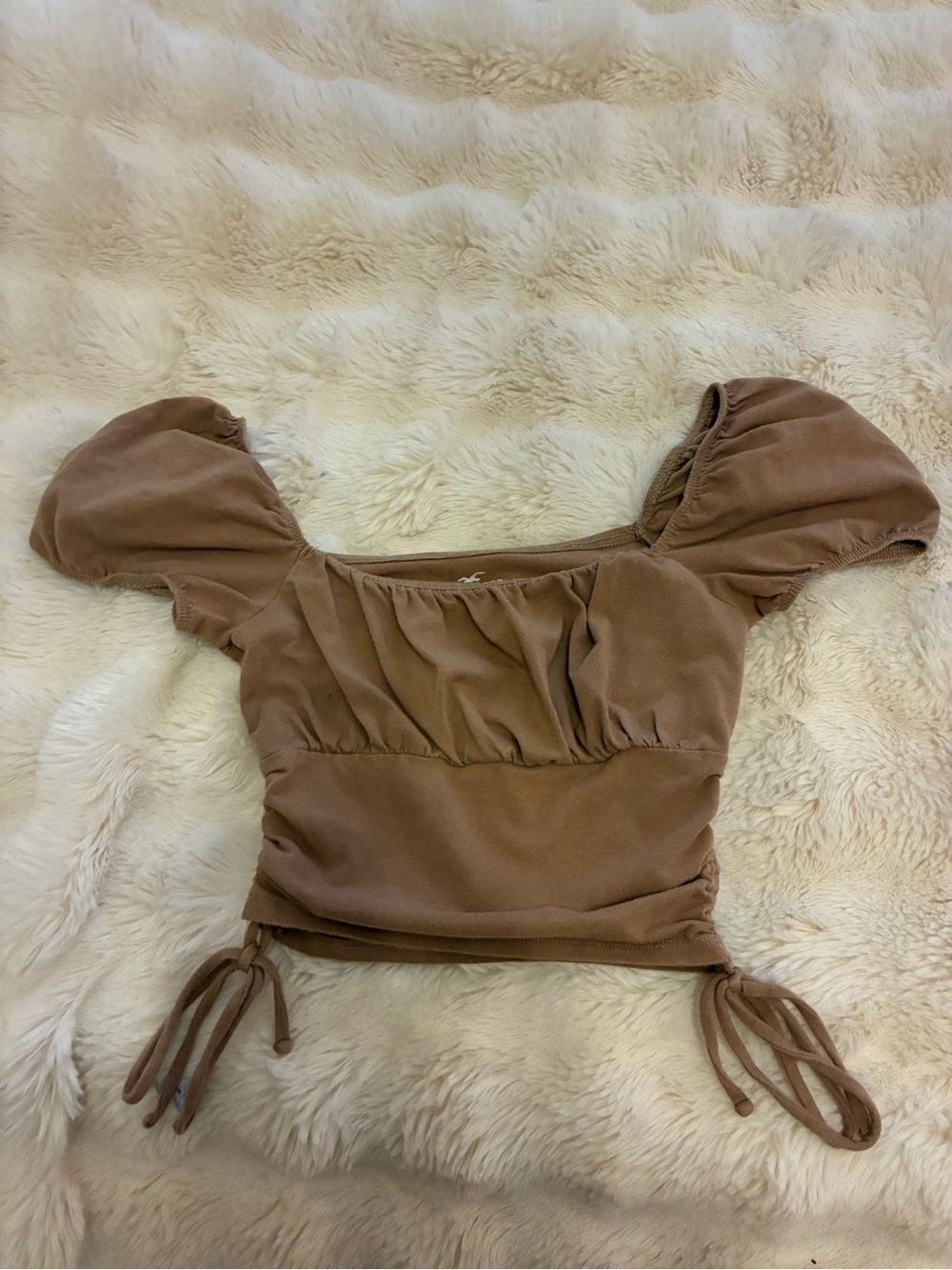 Hollister Brown Puff-Sleeve Drawstring Crop Top